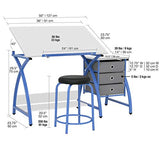 SD STUDIO DESIGNS 2 Piece Venus Craft Table with Angle Adjustable Top and Stool, 50"W x 23.75"D x 29.5"H, Blue/White