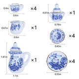 KKC Set of 15 Pcs Mini Dollhouse Tea Set 1:12 Scale Miniature Teapot Set Porcelain Tea Cups Dish Plate with Golden Trim Dollhouse Kitchen Accessories