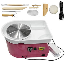 ZXMT 9.8'' Table Top Pottery Wheel Potters Forming Machine Ceramics Clay Tool Kit with Adjustable Foot Pedal for DIY Clay Adult (Pink)