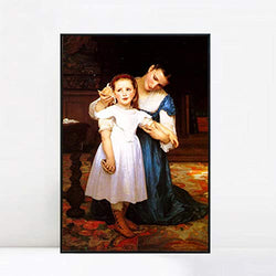 INVIN ART Framed Canvas Giclee Print The Shell, 1871 by William Adolphe Bouguereau Wall Art Living Room Home Office Decorations(Black Slim Frame,28"x40")