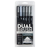 Tombow Dual Brush Pen Art Markers, Grayscale, 6-Pack