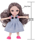 Beem Jun 6 Inch Girl Bjd Dolls 16 cm Ball Joints Doll with Accessories Small Cute Pups Grey Eyes Adorable Clothing Dress Up Pink Princess Outfit Dolly Best Gift for 3 Years+（Blue）
