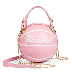 BABABA Women's basketball shoulder bag Messenger Bag handbag mini round bag PU bag, Zipper closure, suitable for women (Pink)