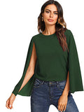 Romwe Women's Elegant Cape Cloak Sleeve Round Neck Party Top Blouse Green X-Large