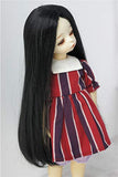 JD016 6-7'' 16-18CM Long Forest Straight Doll Wigs YOSD 1/6 Synthetic Mohair BJD Doll Accessories (Black)