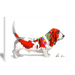 Bignut Wall Art 100% Hand Painted Basset Hound Dog with Map Paintings Funny Animal Cool Framed for Home Office Space