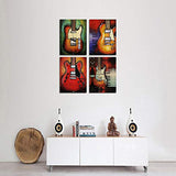 Abstract Guitar Music Wall Art Canvas Red Purple Prints Paintings Home Decor Decal Life Pictures 4 Panel Large Posters HD Printed for Bedroom Living Room Wooden Framed Ready to Hang(12"x16", 4 Panels)