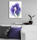 Lavender Gril Wall Art Abstract Flower Beauty Canvas Pictures Purple Modern Artwork Contemporary Print for Bathroom Bedroom Living Room Kitchen Office Home Decor Framed Ready to Hang 12" x 16"