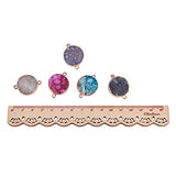 Pandahall Elite 5PCS Mixed Dyed Plated Natural Druzy Agate Pendents Flat Round Links Charms for