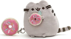 GUND Pusheen with Donut & Bonus Donut Clip Plush Stuffed Animal Cat, Grey, 6"