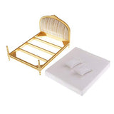 BARMI Dollhouse Double Bed|Wooden 1/12 Scale High Simulation Miniature|Double Bed Dollhouse Accessories for Scene Props Perfect DIY Dollhouse Toy Gift Set A