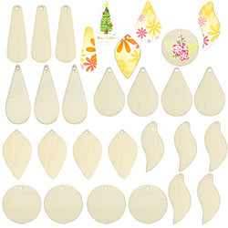 120 Pieces Unfinished Blank Wood Teardrop Earring Pendant for Christmas Tree Decoration, Jewelry Supplies and DIY Making, Style 8