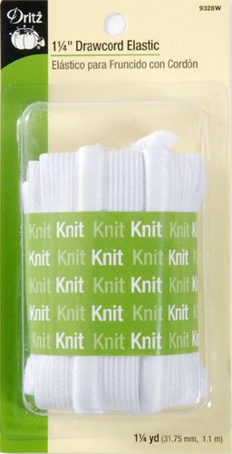 Dritz 9328W Drawcord Knit Elastic, White, 1-1/4-Inch by 1-1/4-Yard