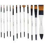 MEEDEN Art Paint Brush Set of 12 Pcs,Acrylic Paint Bruses,Soft Nylon Hair with Pearl White Grip in Carrying Case,Art Brushes for Acrylic Watercolor Oil Gouache Canvas Boards Body Painting