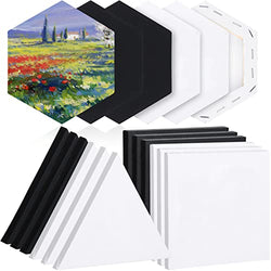 18 Pcs Stretched Canvas Blank Painting Canvas 6 Inch Hexagon Triangle Square Canvases for Painting Cotton Blank Canvas with Frame Panel for Acrylic Pouring Oil Painting Art Supplies, Black and White