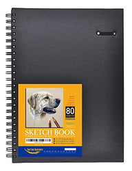 Hardcover Sketch Book, 9"x12", Spiral Wire and Pencil Holder, Universal Sketch Paper with Perforated Line, 80 Sheets, Acid Free, Perfect for Pencil, Pastel, Graphite, and Charcoal, etc.
