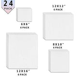 Painting Canvas Panel Multi-Pack, 6x6, 8x10, 12x12, 12x16 Inch, Set of 24, Blank Art Canvases for Acrylic & Oil Painting, 100% Cotton