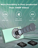 Digital Camera 2.7K 48MP Vlogging Camera, Auto Focus Digital Point and Shoot Camera with 32GB Memory Card,16X Zoom, Time Lapse Digital Cameras for 10-18 Years Kids Teenagers Students Boys Girls, Green