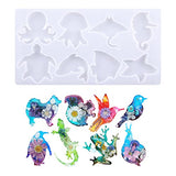 TEEWAL 2pcs Animal Silicone Mold Animal Octopus Whale Jellyfish Bird Frog Multiple Keyring Silicone Mold for Christmas Gifts Halloween Gifts Etc