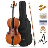 Eastar Acoustic Cello 4/4 for Beginners Adult, Imprinted Finger Guide for Beginners,Cellos Kit with Cello Stand, Case, Bow, Bridge, Rosin, Extra Set of Strings (Full Size,Matt Natural Varnish)