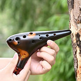 Ocarina 12 Hole Alto C Straw Smoked Ceramic Ocarinas,Musical Instrument, Gift for kids Adults with Songbook Neck Strap Bag (Brown)