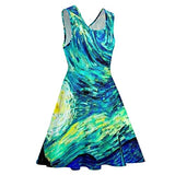 Mountains Famous Painting Dress Starry Night Vincent Van Gogh Beach Dresses High Waist Aesthetic Big Size Skate Dress Style-4 L