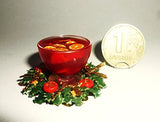 Spicy apple cider with cinnamon and orange slices + Christmas wreath. Dollhouse miniature 1:12 OOAK