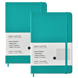 Coopay 2 Pack A5 Journal Notebooks Classic College Ruled Notebooks Hardcover Leatherette Lined Journals for Office Home School Business, 8.3 x 5.5 inch, 100GSM Thick Paper, 160 Pages (Green)