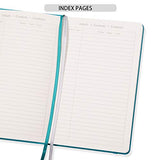 Bullet Grid Journal - Index & Numbered Pages Dotted Grid Hard Cover Notebook, Thick Paper with Inner Pocket & 2 Bookmarks, Smooth Faux Leather with Label, 5.25" x 8.25" - Teal by Artfan