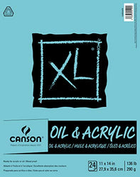 Canson XL Series Oil and Acrylic Paper Pad, Bleed Proof Canvas Like Texture, Fold Over, 136 pound, 11 x 14 Inch, White, 24 Sheets
