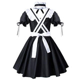 Anime French Maid Apron Lolita Fancy Dress Cosplay Costume Furry Cat Ear Gloves Socks Set(S) Black-White