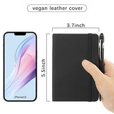 2 Pack Lined Pocket Notebook Small Journal with Black Pen, A6 Hardcover Notebook, 3.7”x5.5” Mini Notepad 100Gsm Thick Paper, pen holder(Black)