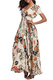 1stvital Women's Floral Maxi Dresses Boho Summer Beach Dress Short Sleeve Button Up Split Party Dress, M