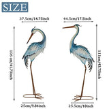TERESA'S COLLECTIONS 43.7 inch Large Blue Heron Garden Statues, Standing Crane Sculpture Metal Yard Art Bird Decor Lawn Ornaments for Outdoor Patio Porch Outside Decorations, Set of 2