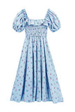 R.Vivimos Womens Summer Floral Print Puff Sleeves Vintage Ruffles Midi Dress (X-Small, Blue)
