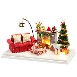 SPILAY Dollhouse DIY Miniature Wooden Furniture Kit,Mini Handmade Christmas Doll House with Dust Cover & LED,1:24 Scale Creative Woodcrafts for Adult Friend Lover Birthday Gift S2133