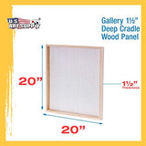 U.S. Art Supply 20" x 20" Birch Wood Paint Pouring Panel Boards, Gallery 1-1/2" Deep Cradle (Pack of 2) - Artist Depth Wooden Wall Canvases - Painting Mixed-Media Craft, Acrylic, Oil, Encaustic