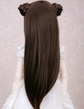 (15-16CM) BJD Doll Hair Wig 1/6 YOSD DZ DOD LUTS / Dark Brown Long Hair with 2 Buns / FBE086