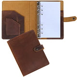 Refillable Leather Journal with 6 Ring, Leather Binder Organizer with Lined Pages, 100 Sheets, Personal Size, Brown