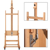 MEEDEN Deluxe Crank H-Frame Studio Easel, Max Height 98'' Holds Up to 83"/90lb, Multi-Function Artist Easel, Heavy Duty Art Easel, Movable, and Tilting H-Frame Easel, Thicken Solid Beech Wood Easel