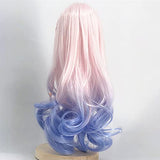 Lllunimon SD BJD Doll Hair Wigs, Pink to Blue Long Loose Wavy Hair Heat Resistant Fiber Doll Wig,5.9~6.3inch