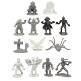Monster Mini Action Figure Playset- 100 Horror Toy Miniatures w 13 Unique Sculpts - Dracula, Frankenstein, Giant Spiders and More- XL 1/32nd Scale Halloween Character Accessories