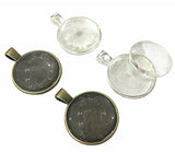 30 Pieces Silver Pendant Trays Round Bezel Pendant Blanks Cameo Bezel Cabochon Settings with 25