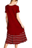Jayscreate Women's Casual Summer Dress Midi Length T Shirt Tunic Short Sleeve Crew Neck Long Beach Dress Loose Fit with Pockets Red