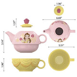 Zak Designs Disney Princess Sculpted Ceramic Set with Lid, Pot, Cup, and Spoon Perfect for Kids' Tea Parties and Stackable for Storage, 4-Piece, Beauty and the Beast-Belle