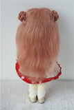 Wig Only JD252 5-6inch 13-15CM Twin Braid Bowl Long Mohair Doll Wigs 1/8 Lati Yellow Doll Wigs (Dark Pink)