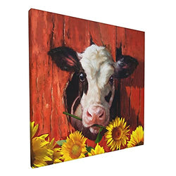 Cow Wall Art Picture Rural Animal Canvas Wall Art Painting Pictures Modern Posters Prints Artwork - Cow Sunflower Red For Bedroom Living Room Bathroom Wall Decor Framed Ready To Hang 12x12 Inch …