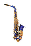 Lazarro 360-BU E-Flat Eb Alto Saxophone Royal Blue-Gold Keys with Case, 11 Reeds, Care Kit and Many Extras