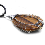 HongJinTian Wire Wrapped Tree of Life Natural Grown Tiger Eye Gemstone Teardrop Pendant Necklace