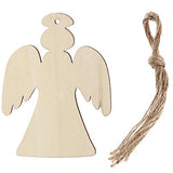 Tatuo 30 Pieces Wooden Angel Shape Cutouts Crafts Blank Wood Hanging Ornaments with 3 Rolls